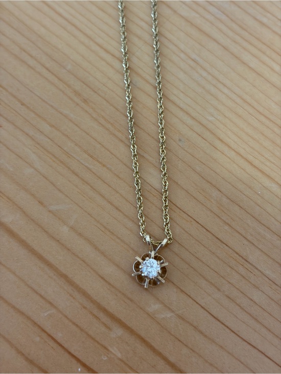 Jewelry - Vintage Italian 14k Gold Flower Pendant Necklace with Diamond Stone 21 Inch